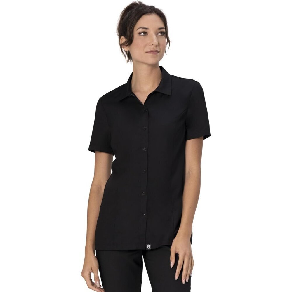Women's Work Shirt Mesh Back Short Sleeve Snap Front Black Medium
